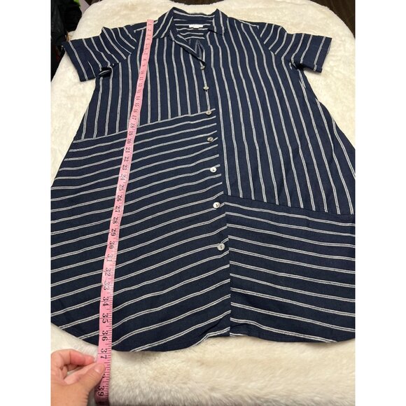 J. Jill Love Linen Navy Striped Short Sleeve Button-Front Tunic Shirt Dress size - Picture 5 of 6